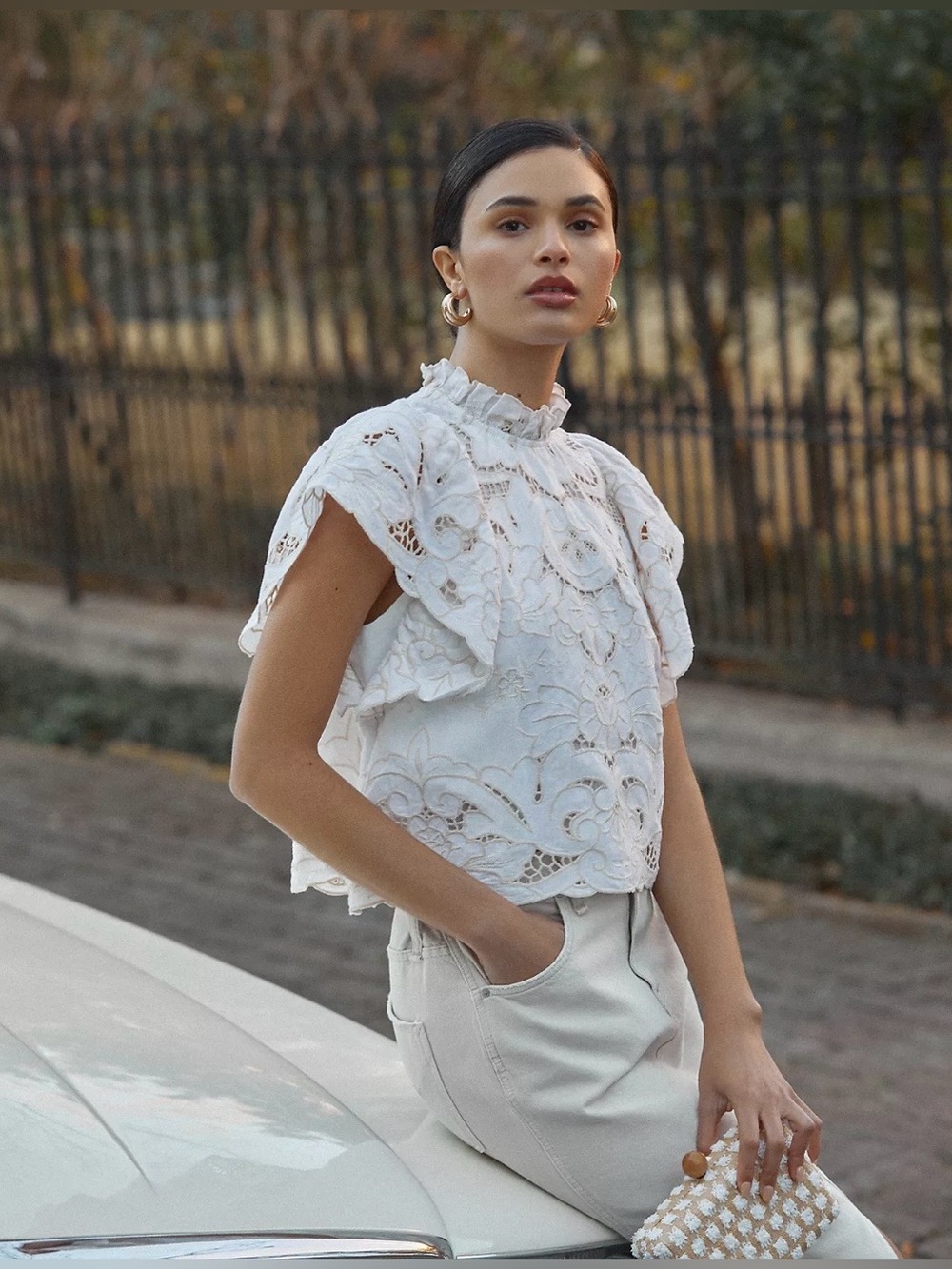 Anthropologie Lainie High-Neck Lace Cutwork Blouse XL